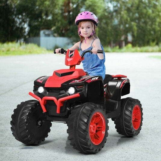 Red 12V Electric ATV Quad for Kids with 2-Speeds and LED Lights