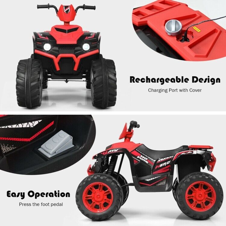 Load image into Gallery viewer, Red 12V Electric ATV Quad for Kids with 2-Speeds and LED Lights
