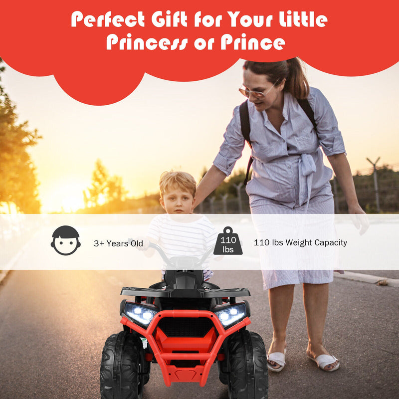 Load image into Gallery viewer, Red 12V Electric ATV Quad for Kids with 2 Speeds, MP3 Player, and LED Lights

