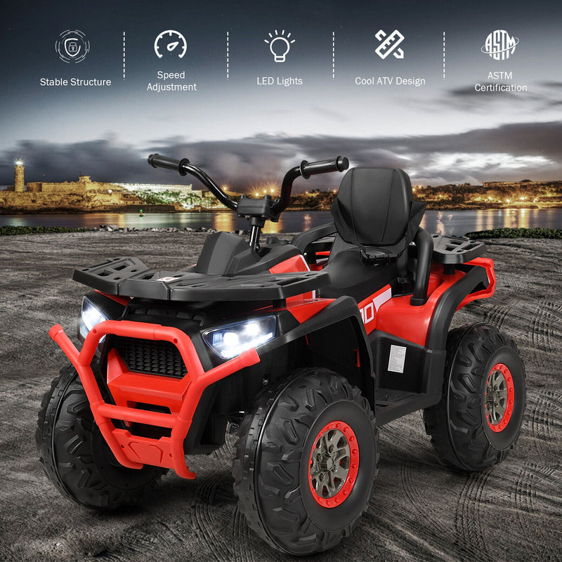 Load image into Gallery viewer, Red 12V Electric ATV Quad for Kids with 2 Speeds, MP3 Player, and LED Lights
