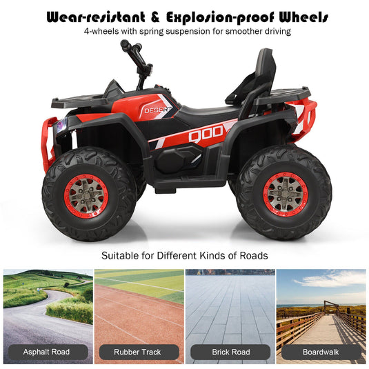 Red 12V Electric ATV Quad for Kids with 2 Speeds, MP3 Player, and LED Lights
