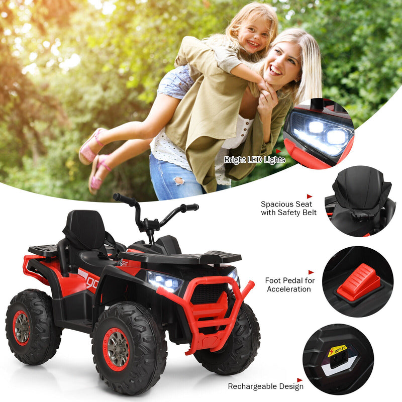 Load image into Gallery viewer, Red 12V Electric ATV Quad for Kids with 2 Speeds, MP3 Player, and LED Lights
