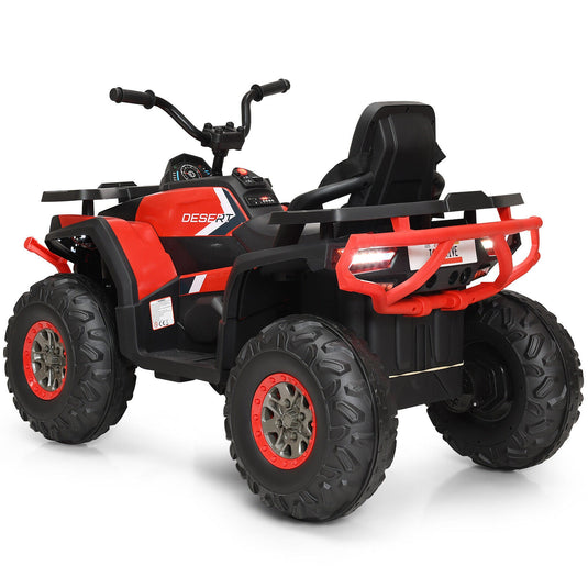 Red 12V Electric ATV Quad for Kids with 2 Speeds, MP3 Player, and LED Lights