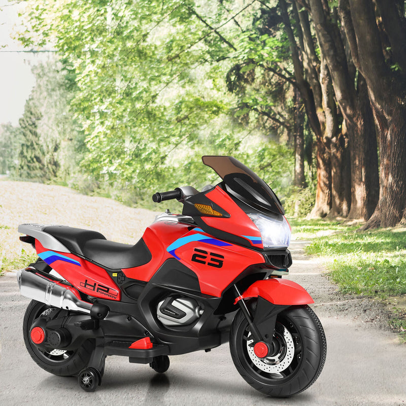 Load image into Gallery viewer, Red 12V Electric Kids Ride On Motorcycle with Training Wheels
