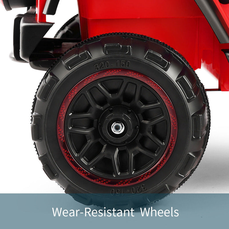 Load image into Gallery viewer, Red 12V Electric Ride-On Car with RC, LED Lights, USB, MP3, and Cover for Kids
