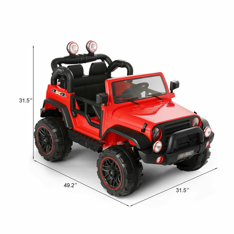 Load image into Gallery viewer, Red 12V Electric Ride-On Car with RC, LED Lights, USB, MP3, and Cover for Kids
