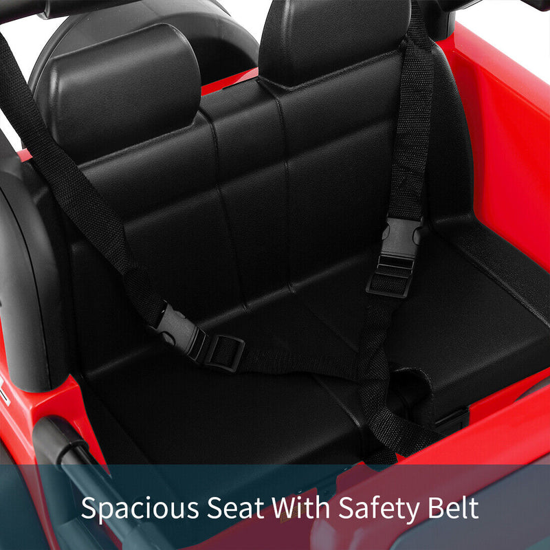 Load image into Gallery viewer, Red 12V Electric Ride-On Car with RC, LED Lights, USB, MP3, and Cover for Kids
