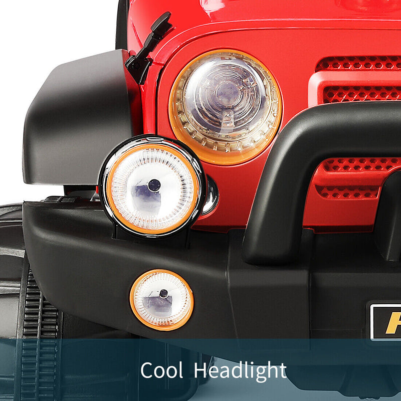 Load image into Gallery viewer, Red 12V Electric Ride-On Car with RC, LED Lights, USB, MP3, and Cover for Kids
