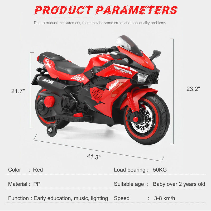 Load image into Gallery viewer, Red 12V Electric Ride-On Motorcycle for Kids
