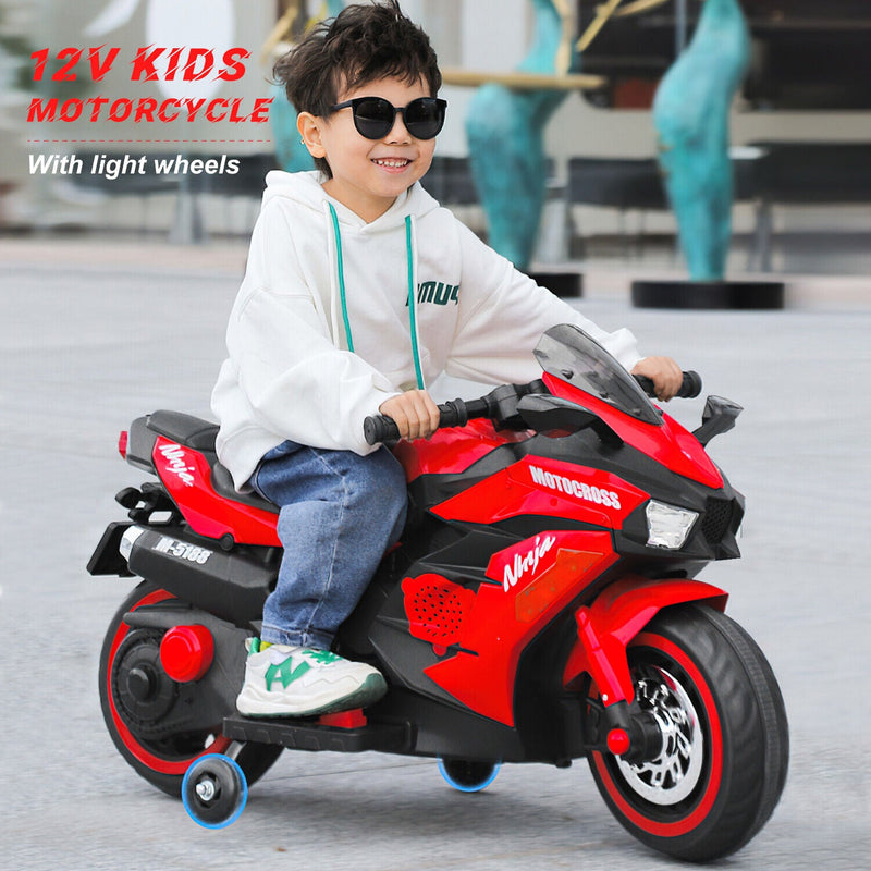 Load image into Gallery viewer, Red 12V Electric Ride-On Motorcycle for Kids
