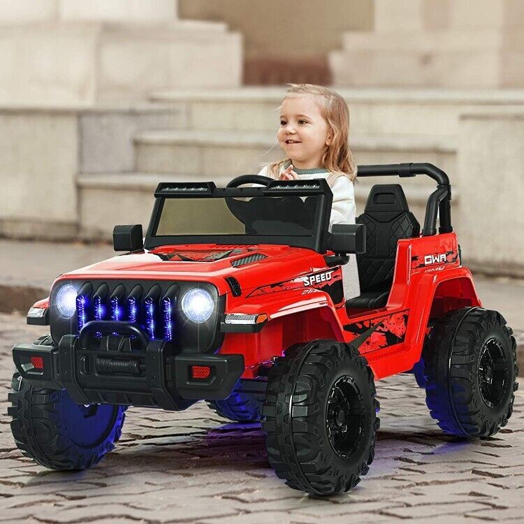 Load image into Gallery viewer, Red 12V Electric Ride-On Truck with Remote Control and LED Lights for Kids

