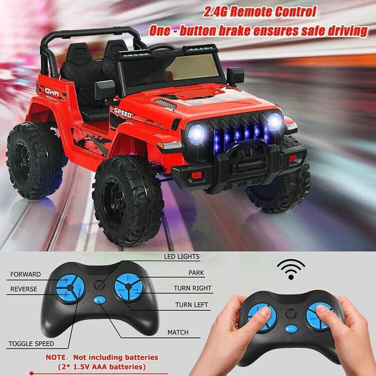 Load image into Gallery viewer, Red 12V Electric Ride-On Truck with Remote Control and LED Lights for Kids
