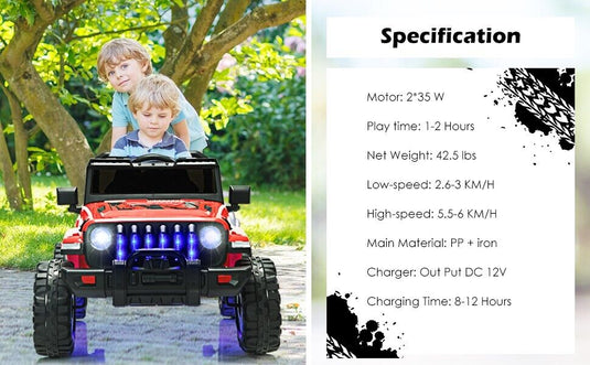 Red 12V Electric Ride-On Truck with Remote Control and LED Lights for Kids