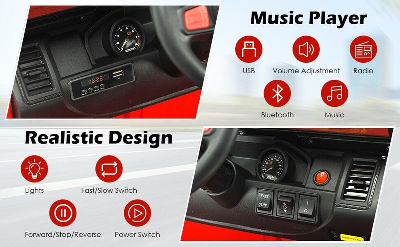 Load image into Gallery viewer, Red 12V Electric Ride-On Truck with Remote Control and LED Lights for Kids
