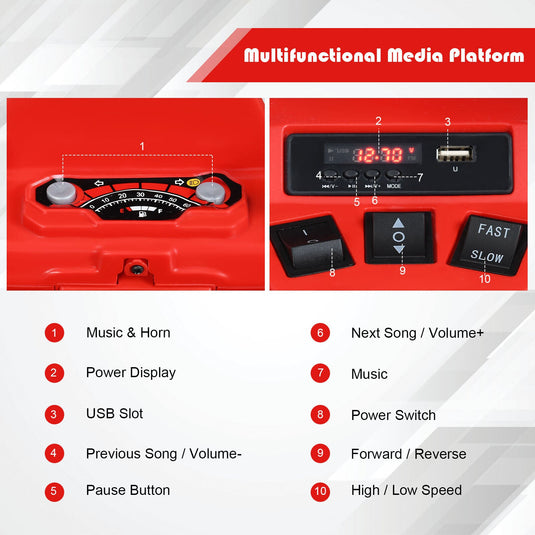 Red 12V Kids ATV Quad Ride On Car with LED Light and Music Toy