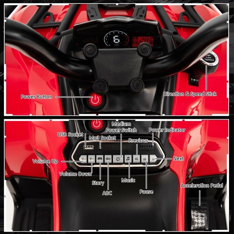 Load image into Gallery viewer, Red 12V Kids ATV Ride-On Car with MP3 Player and Headlights - Perfect Gift for Children
