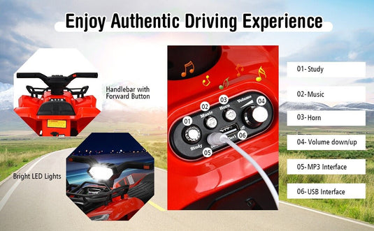 Red 12V Kids Electric ATV Quad Ride On Car with MP3 Player and LED Lights