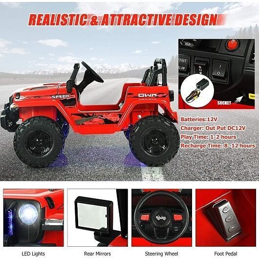 Load image into Gallery viewer, Red 12V Kids Ride-on Jeep Car with 2.4 G Remote Control
