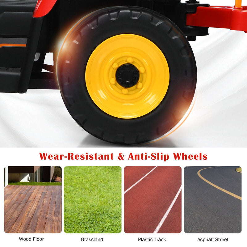 Load image into Gallery viewer, Red 12V Kids Ride On Tractor with Trailer and Remote Control - Featuring Ground Loader and Lights
