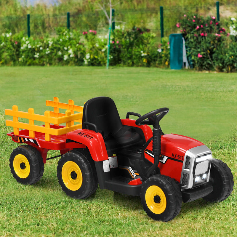 Load image into Gallery viewer, Red 12V Kids Ride On Tractor with Trailer, Remote Control, and LED Lights
