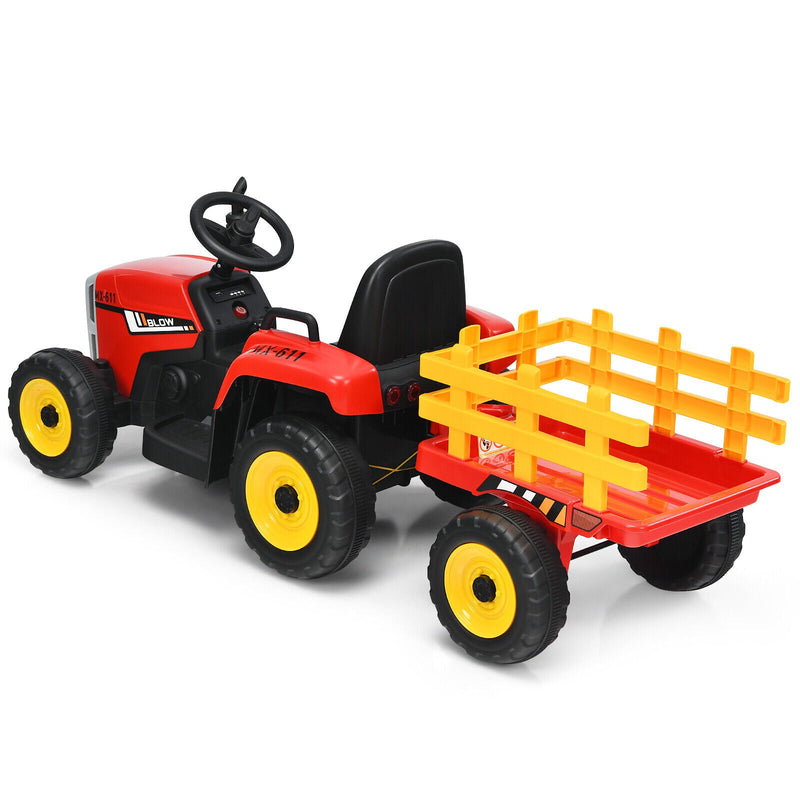 Load image into Gallery viewer, Red 12V Kids Ride On Tractor with Trailer, Remote Control, and LED Lights
