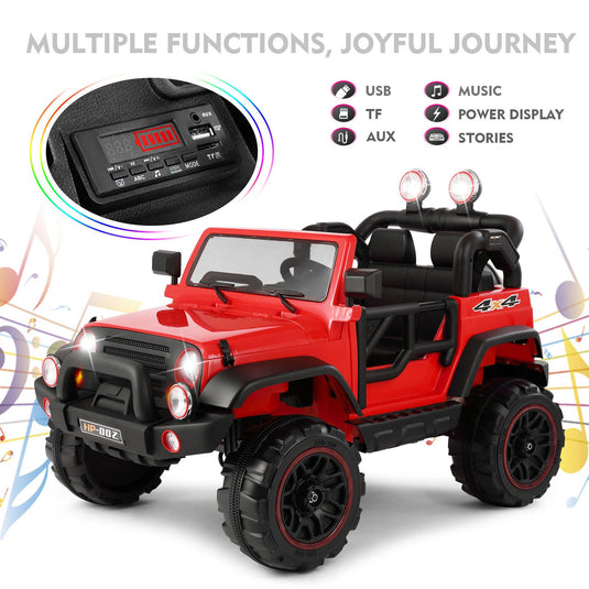 12V Two-Seater Electric Kids Ride On Car Truck with LED Lights, Music, Cover, and Remote Control