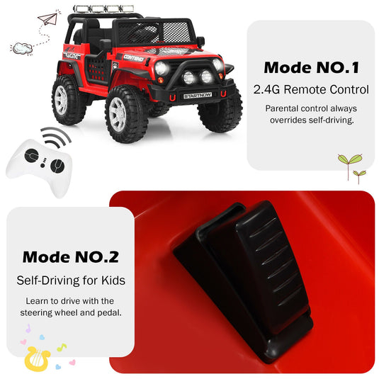 Red 12V Kids Ride On Truck with Remote Control & Lights - Electric Car for Endless Fun!
