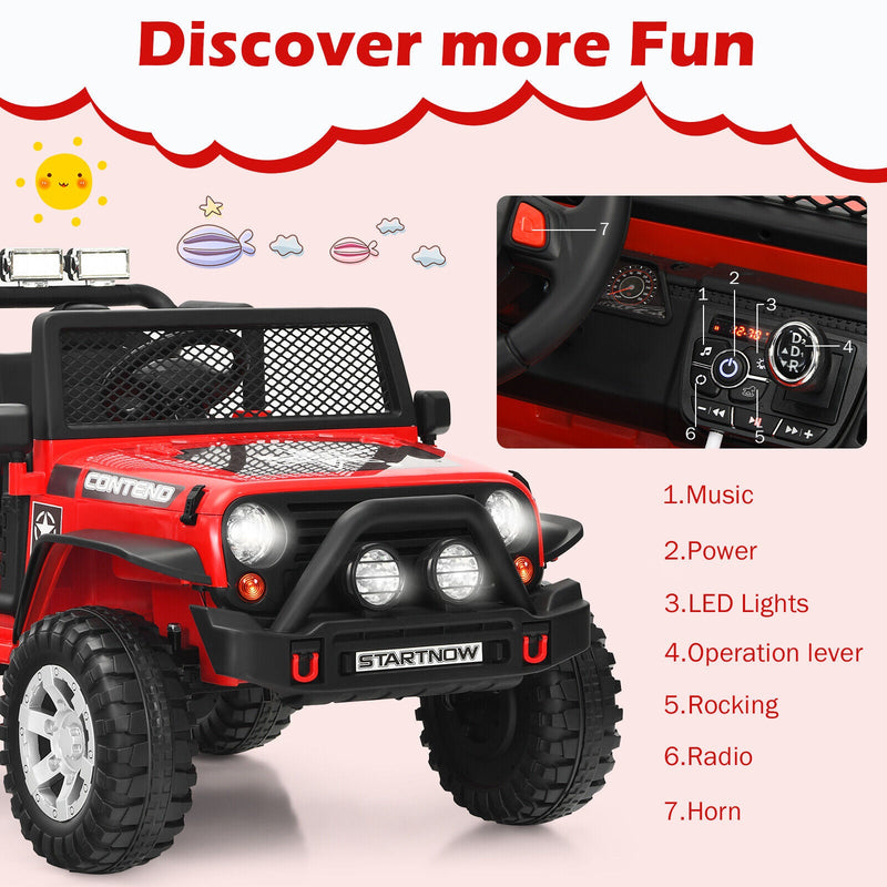 Load image into Gallery viewer, Red 12V Kids Ride On Truck with Remote Control, Lights, and Music

