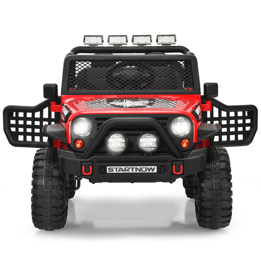 Red 12V Kids Ride On Truck with Remote Control, Lights, and Music