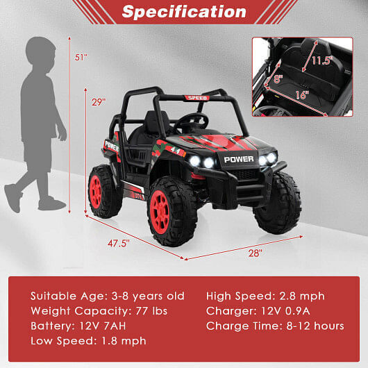Load image into Gallery viewer, Red 12V Kids UTV Ride on Car with Remote Control, Music, and LED Lights
