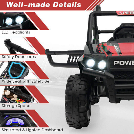 Red 12V Kids UTV Ride on Car with Remote Control, Music, and LED Lights