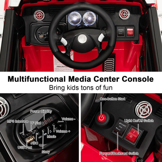 Red 12V Licensed Freightliner Kids Ride On Truck with Dump Box and Lights - Remote Control Included