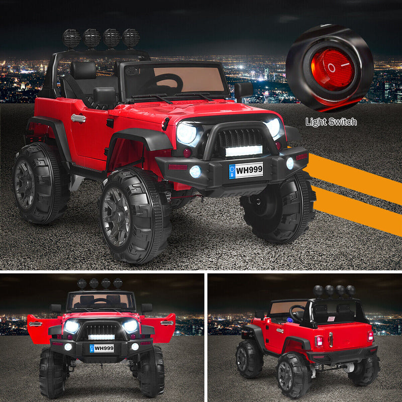 Load image into Gallery viewer, Red 12V RC Ride-On Truck with Spring Suspension, Lights, and Music for Kids
