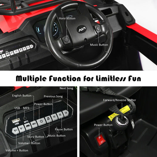 Red 12V UTV Truck Ride-On Car for Kids with Remote Control and Music MP3