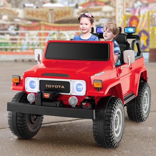 Red 2-Seater Battery Powered Ride-On Car with 3-Point Seat Belts and Doors