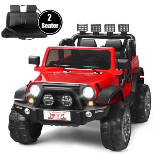 Red 2-Seater Ride-On Car Truck with Remote Control, LED Lights, and Storage Room - 12V