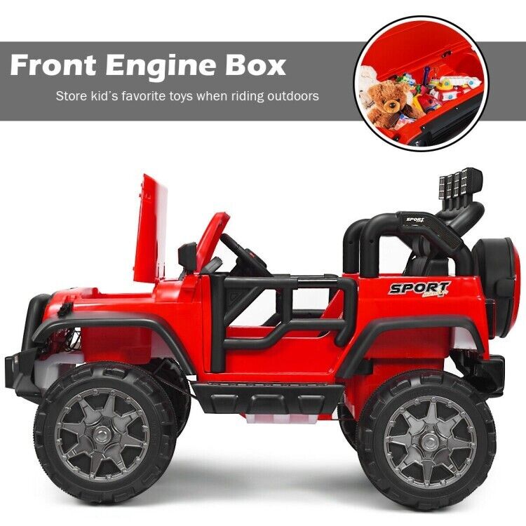Load image into Gallery viewer, Red 2-Seater Ride-On Car Truck with Remote Control, LED Lights, and Storage Room - 12V
