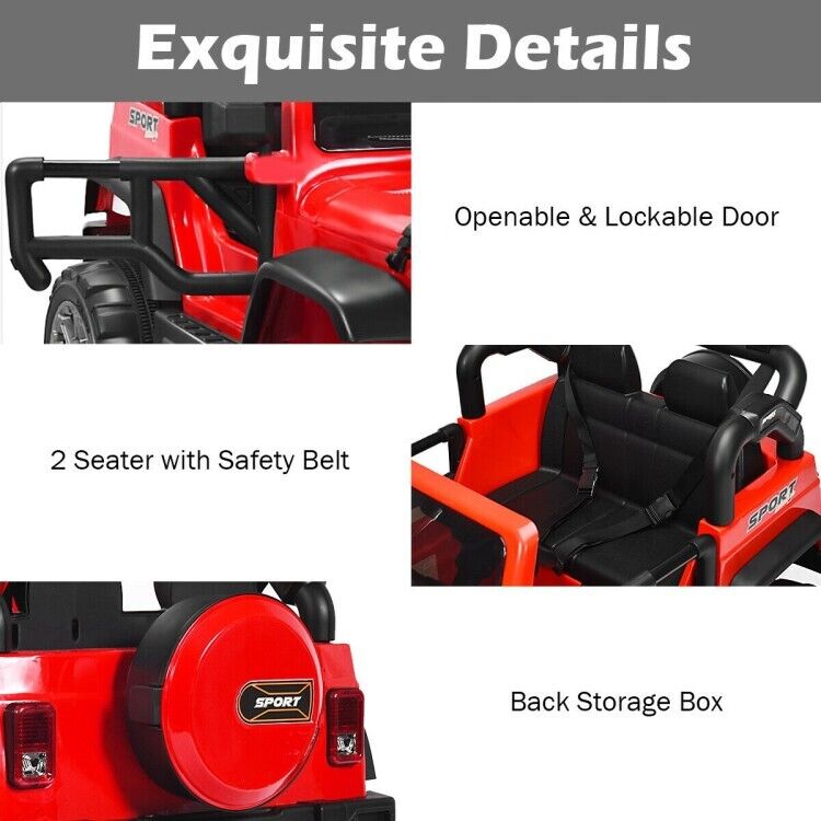 Load image into Gallery viewer, Red 2-Seater Ride-On Car Truck with Remote Control, LED Lights, and Storage Room - 12V

