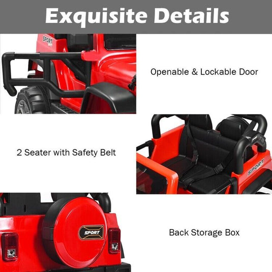 Red 2-Seater Ride-On Car Truck with Remote Control, LED Lights, and Storage Room - 12V