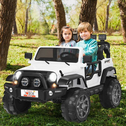 Red 2-Seater Ride on Car Truck with Remote Control, LED Lights, Storage, and USB Port for Kids