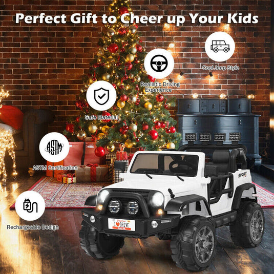 Red 2-Seater Ride on Car Truck with Remote Control, LED Lights, Storage, and USB Port for Kids