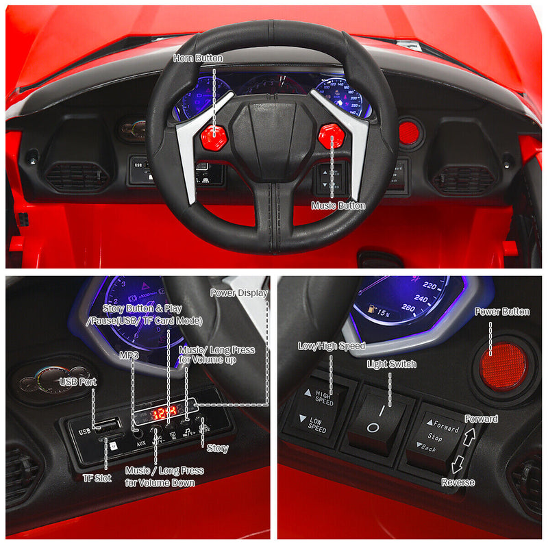 Load image into Gallery viewer, Red 2.4G RC Electric Ride-On Car for Kids with MP3, Lights, and Openable Doors
