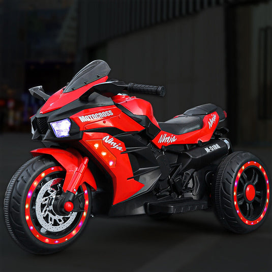 Red 3-Wheel Electric Motorcycle for Kids with Rechargeable 12V Battery