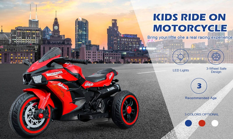 Load image into Gallery viewer, Red 3-Wheel Electric Motorcycle for Kids with Rechargeable 12V Battery

