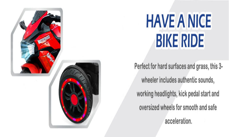 Load image into Gallery viewer, Red 3-Wheel Electric Motorcycle for Kids with Rechargeable 12V Battery
