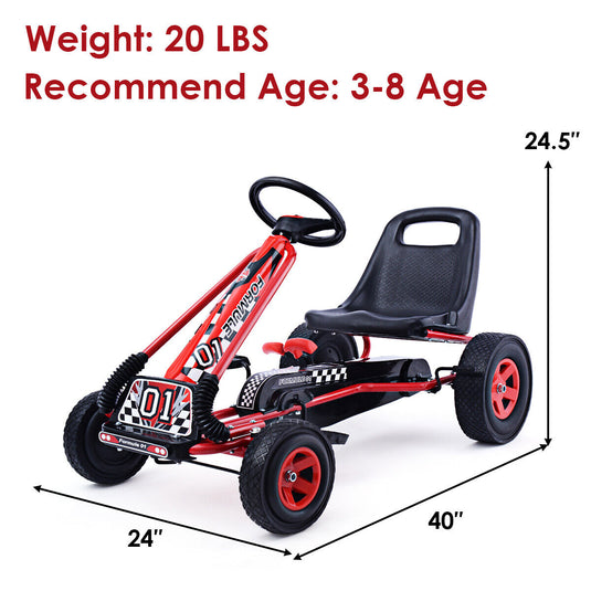 Red 4-Wheel Pedal Go Kart for Kids with Adjustable Seat - Honeyjoy Ride On Toy