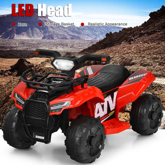 Red 6V ATV Quad Electric Ride On Car Toy for Toddlers with LED Light and MP3 Player