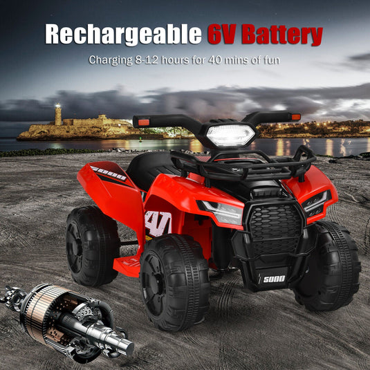 Red 6V ATV Quad Electric Ride On Car Toy for Toddlers with LED Light and MP3 Player