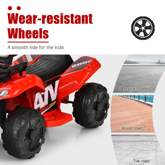 Red 6V ATV Quad Electric Ride On Car Toy for Toddlers with LED Light and MP3 Player