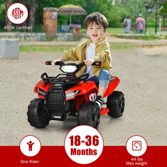 Red 6V ATV Quad Electric Ride On Car Toy for Toddlers with LED Light and MP3 Player